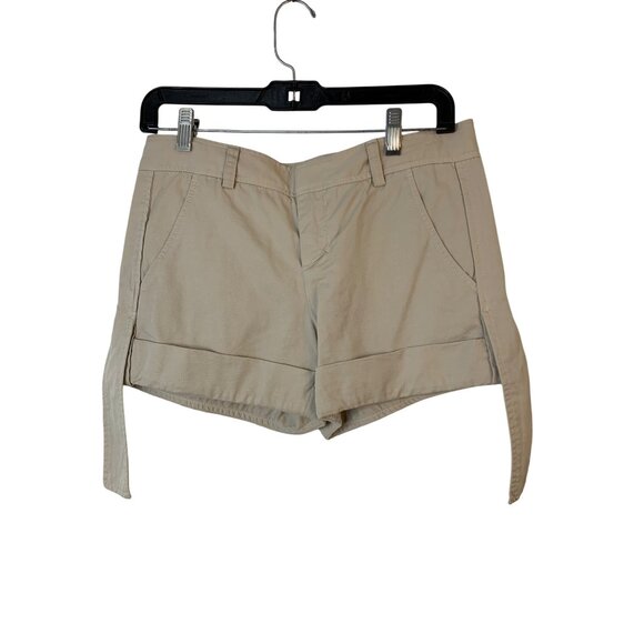 NWT VINCE Womens Size 2 Cotton Khaki Cuffed Shorts Side Straps $145 RA10138